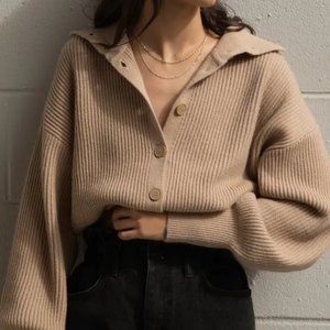 Oak + Fort High Neck Button Sweater